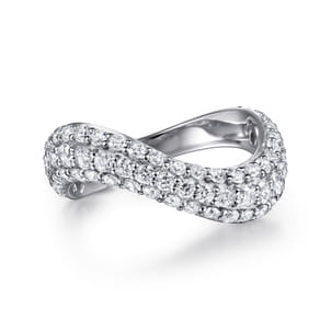 Soraya - 14K White Gold Diamond Wave Stackable Ring