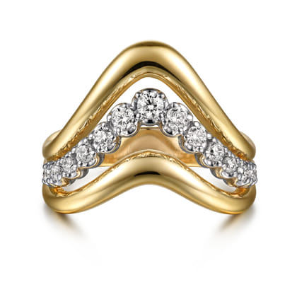 Soraya - 14K White  Yellow Gold Diamond Chevron Ring