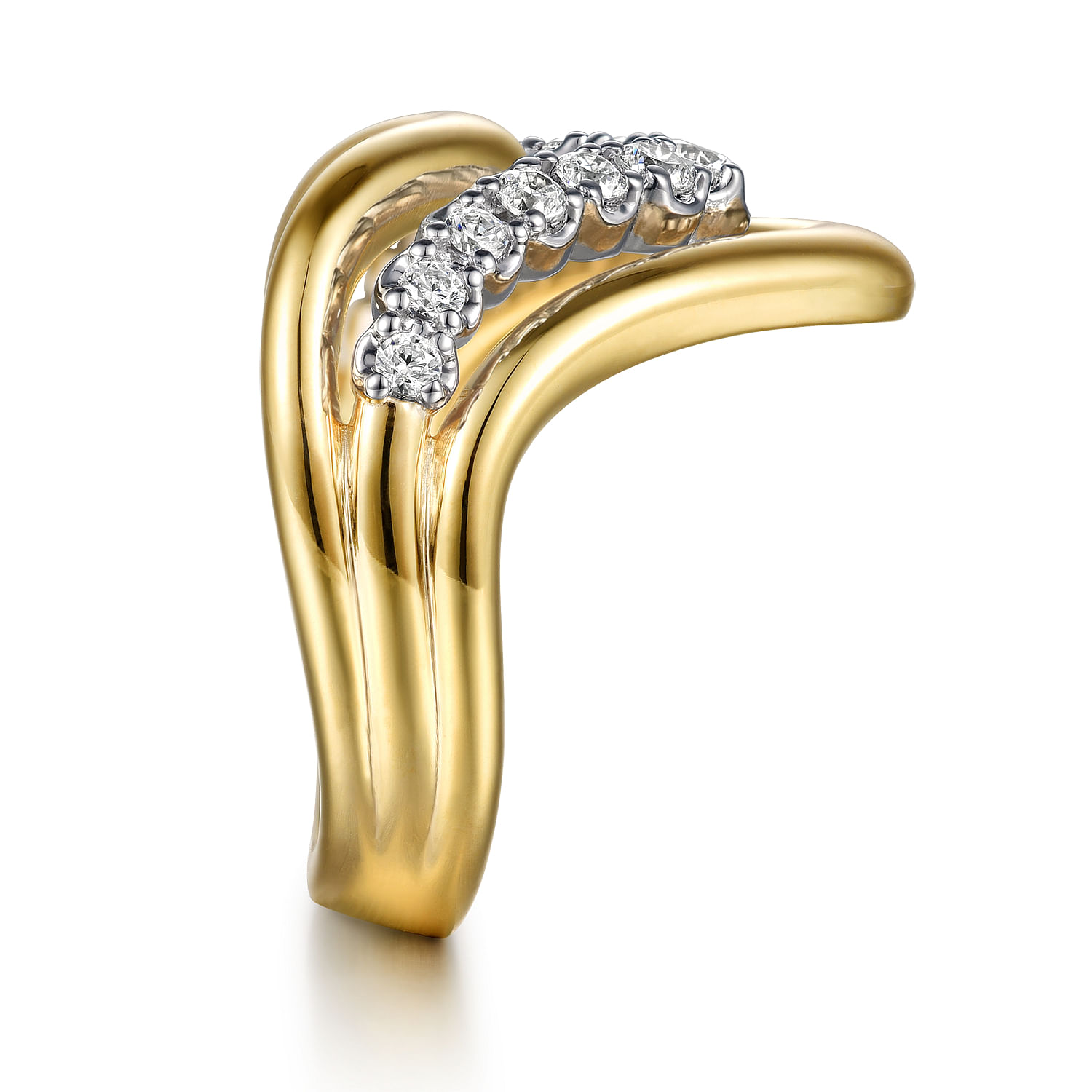 Soraya - 14K White  Yellow Gold Diamond Chevron Ring