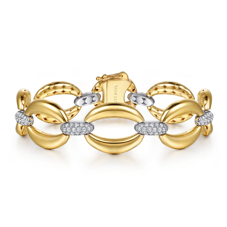 Soraya - 14K White  Yellow Gold Diamond Link Chain Bracelet - 1.55 ct - Shot 1