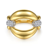 Soraya - 14K White  Yellow Gold Diamond Link Chain Ring