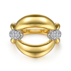 Soraya - 14K White  Yellow Gold Diamond Link Chain Ring