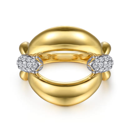 Soraya - 14K White  Yellow Gold Diamond Link Chain Ring