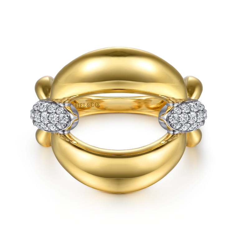 Soraya - 14K White  Yellow Gold Diamond Link Chain Ring - 0.39 ct - Shot 1