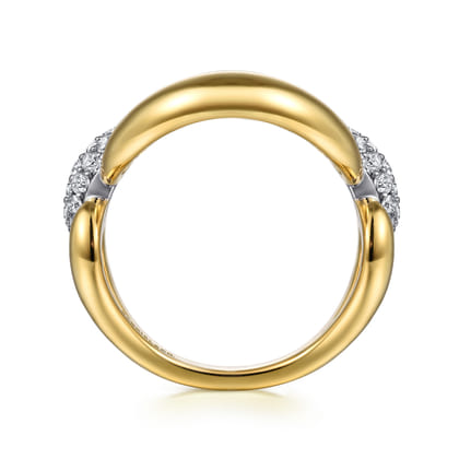 Soraya - 14K White  Yellow Gold Diamond Link Chain Ring