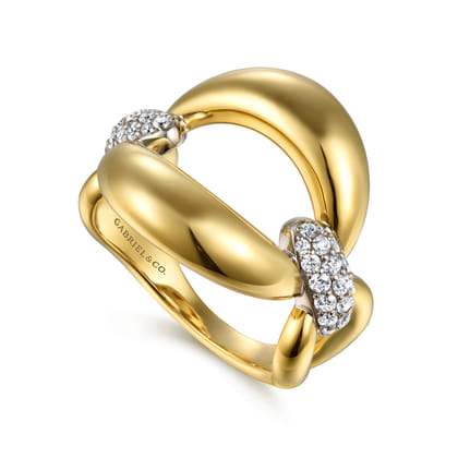 Soraya - 14K White  Yellow Gold Diamond Link Chain Ring