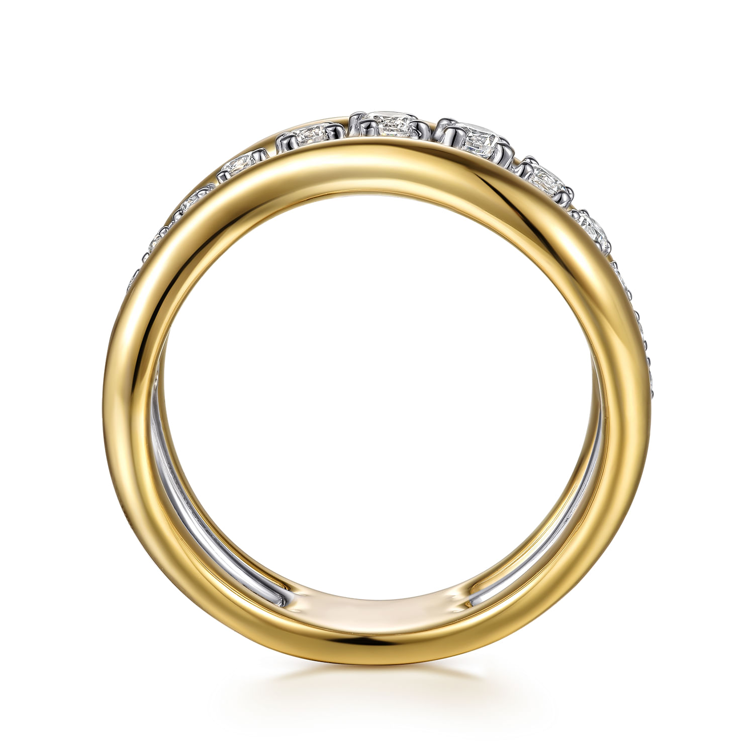 Soraya - 14K White  Yellow Gold Diamond Wave Wide Band Ring