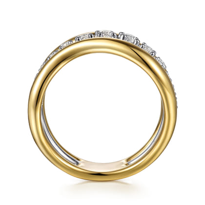 Soraya - 14K White  Yellow Gold Diamond Wave Wide Band Ring