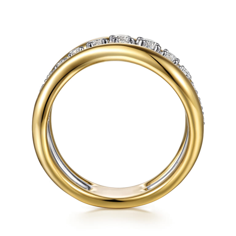 Soraya - 14K White  Yellow Gold Diamond Wave Wide Band Ring - 0.35 ct - Shot 2