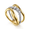 Soraya - 14K White  Yellow Gold Diamond Wave Wide Band Ring - 0.35 ct