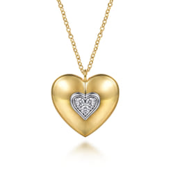 Soraya - 14K White  Yellow Gold Pave Diamond Heart Pendant Necklace