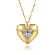 Soraya - 14K White  Yellow Gold Pave Diamond Heart Pendant Necklace