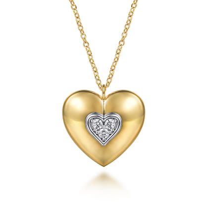 Soraya - 14K White  Yellow Gold Pave Diamond Heart Pendant Necklace