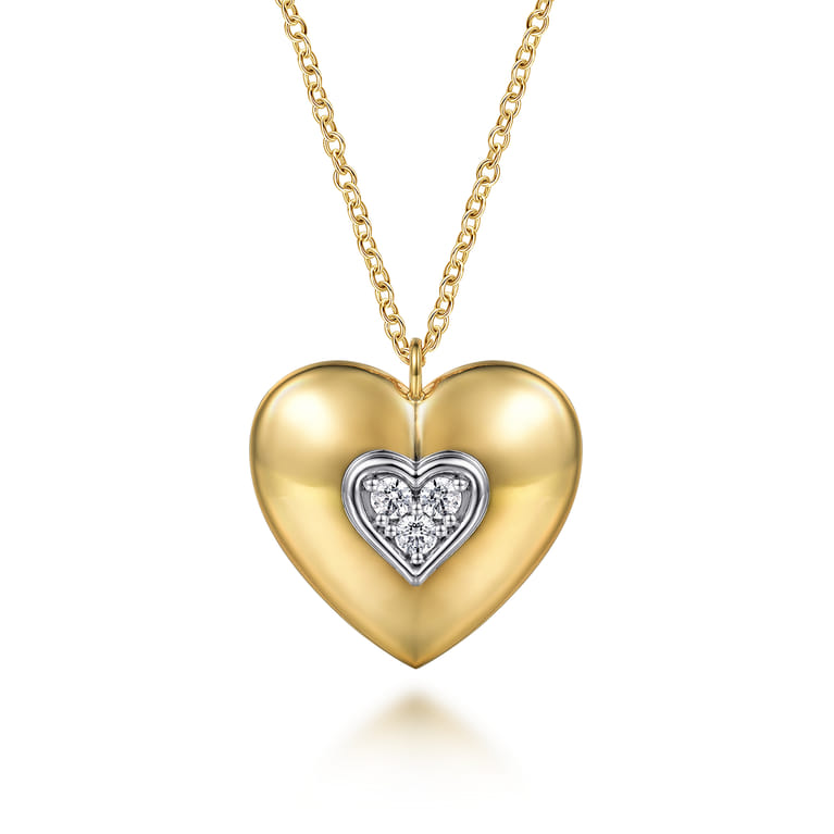 Soraya - 14K White  Yellow Gold Pave Diamond Heart Pendant Necklace - 0.2 ct - Shot 1
