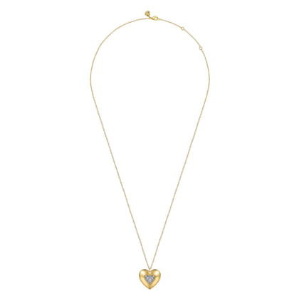 Soraya - 14K White  Yellow Gold Pave Diamond Heart Pendant Necklace