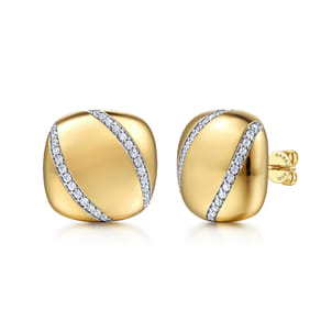 Soraya - 14K Yellow Gold Diamond Button Stud Earrings