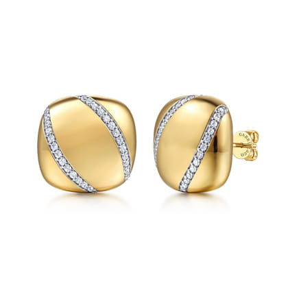 Soraya - 14K Yellow Gold Diamond Button Stud Earrings
