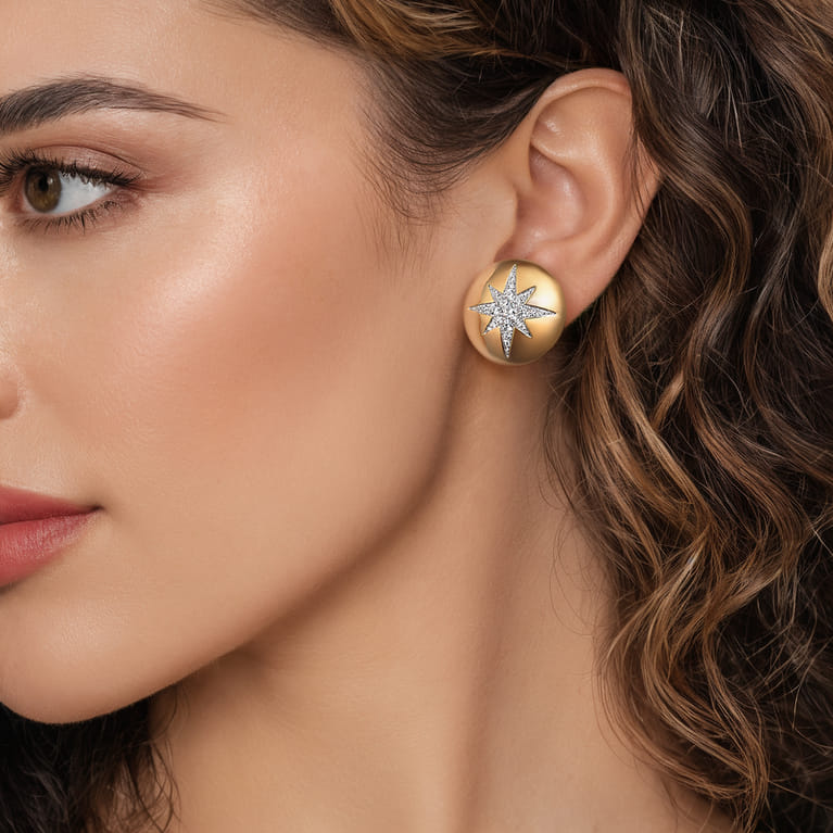 Soraya - 14K Yellow Gold Diamond Starburst Stud Earrings - 1.6 ct - Shot 3