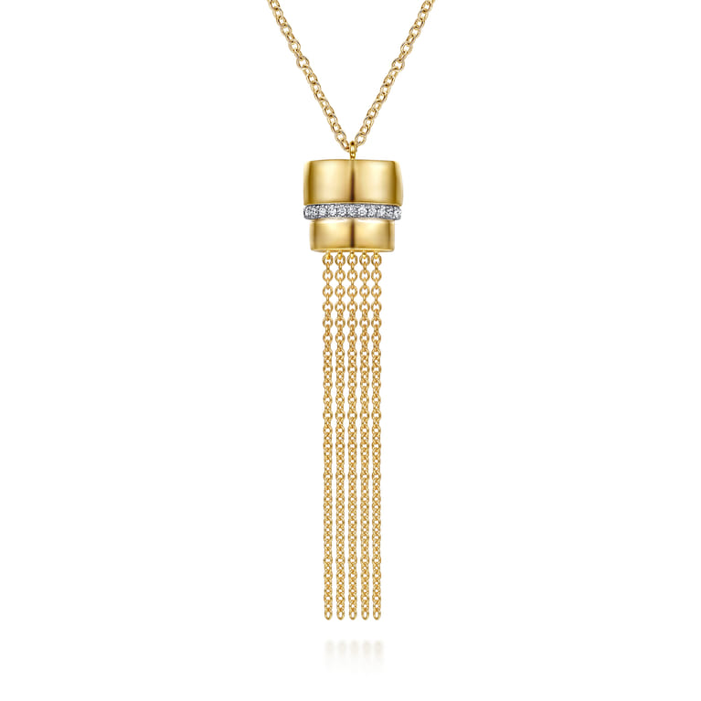 Soraya - 14K Yellow Gold Diamond Tassel Y Necklace - 0.11 ct - Shot 1