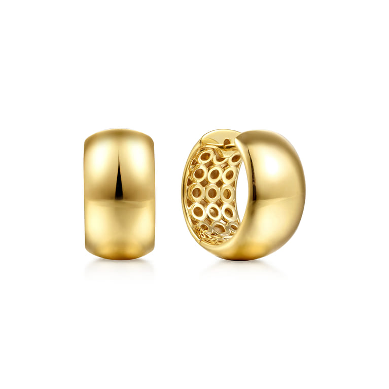 Soraya - 14K Yellow Plain Gold Huggie Earrings - Shot 1