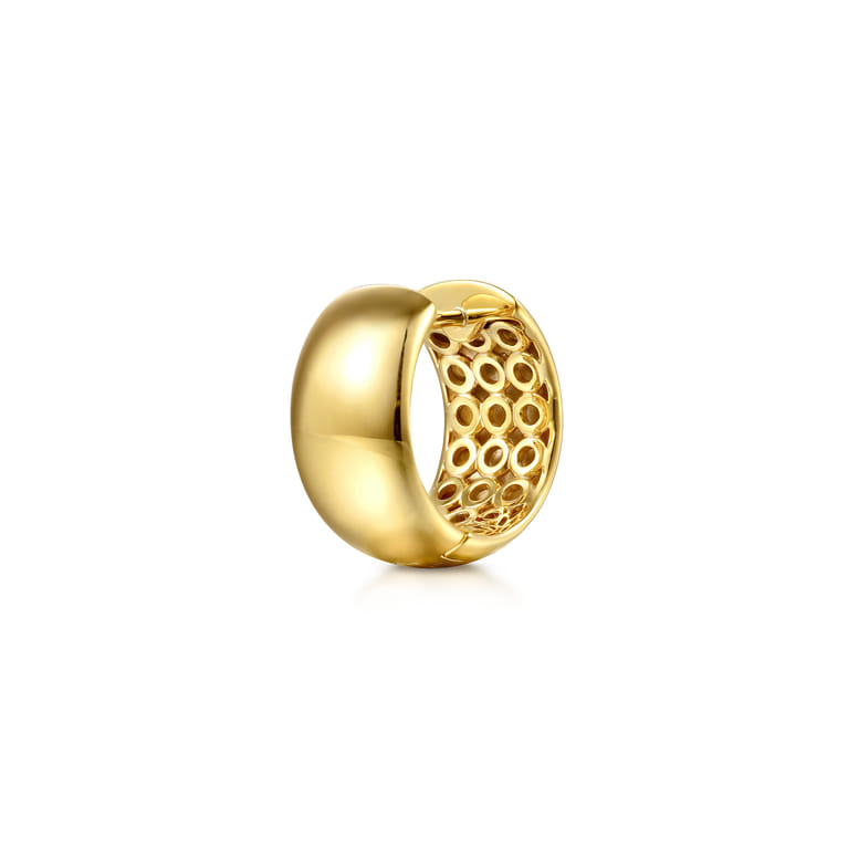Soraya - 14K Yellow Plain Gold Huggie Earrings - Shot 2