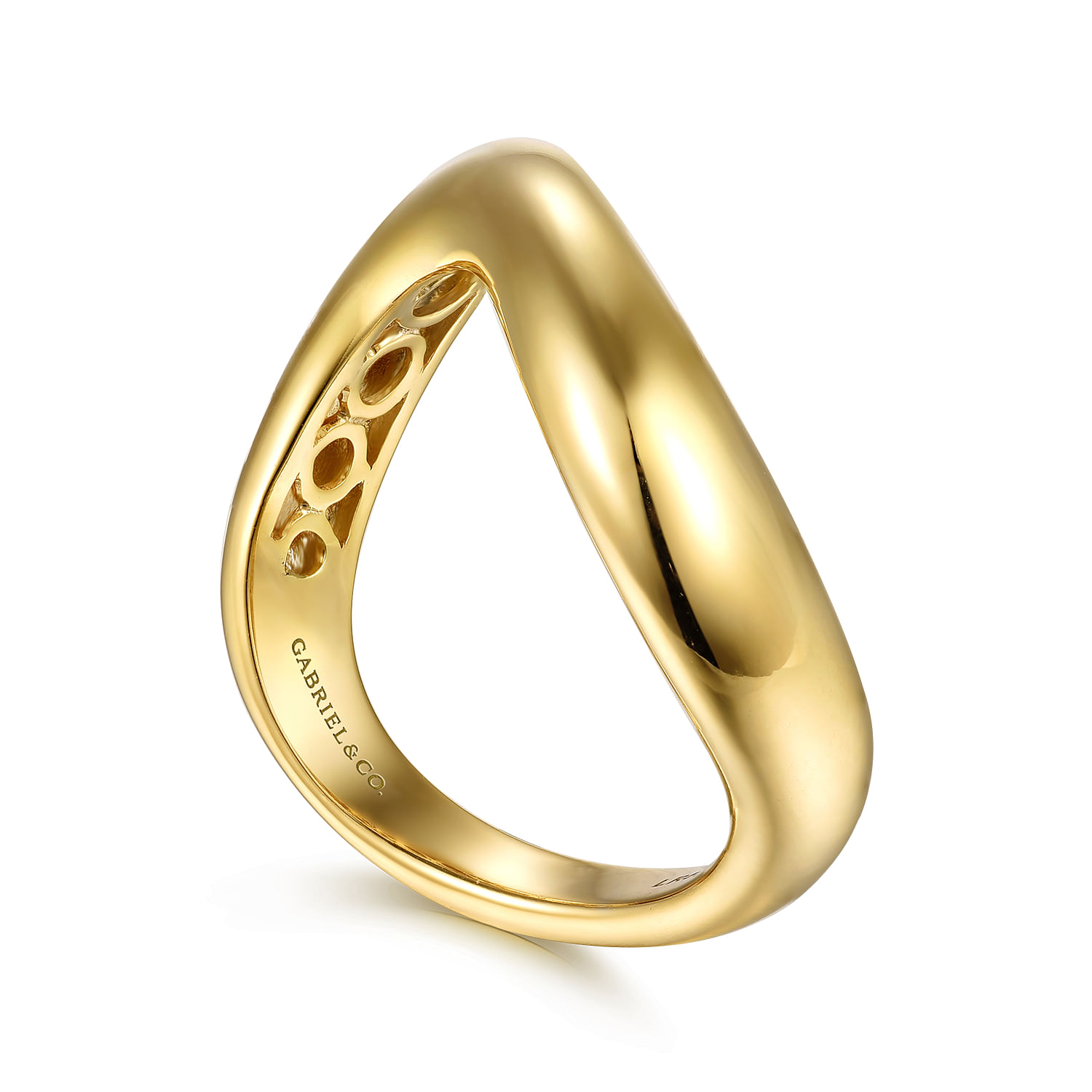 Soraya - 14K Yellow Plain Gold Wave Stackable Ring