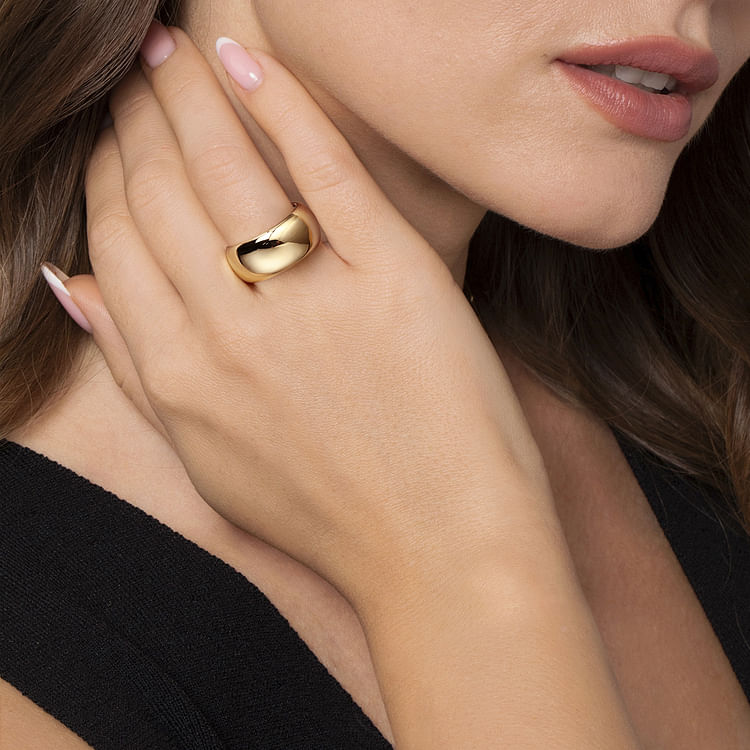 Soraya - 14K Yellow Plain Gold Wide Band Ring