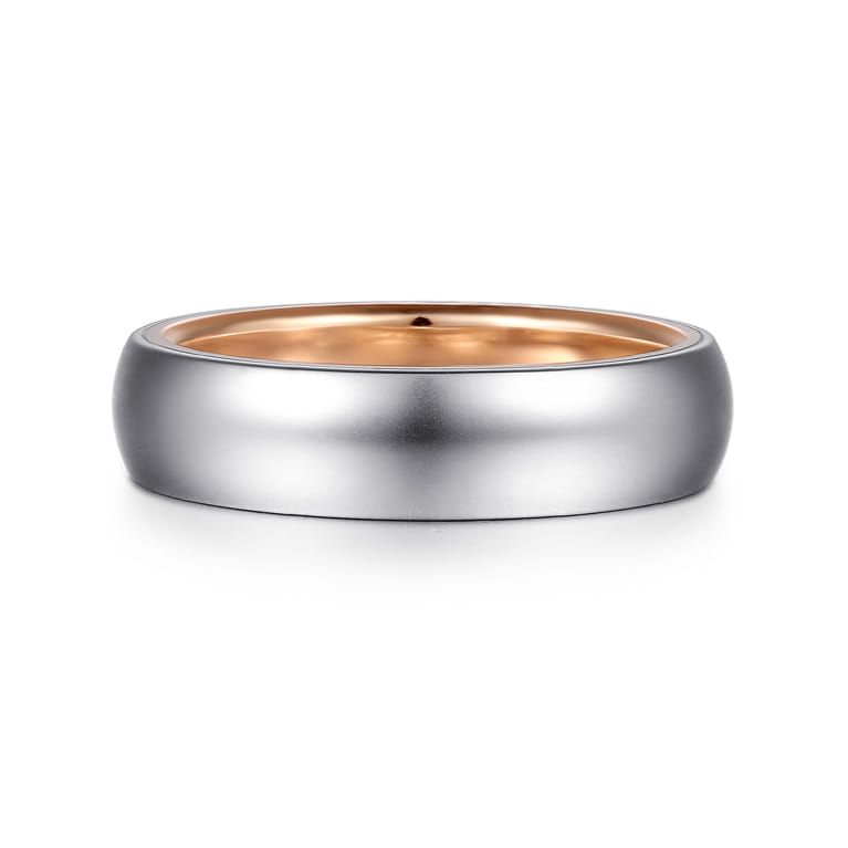 Soren - 14K White-Rose Gold 6mm - Two Tone Men's Wedding Band in Sand Blast Finish - Shot 1