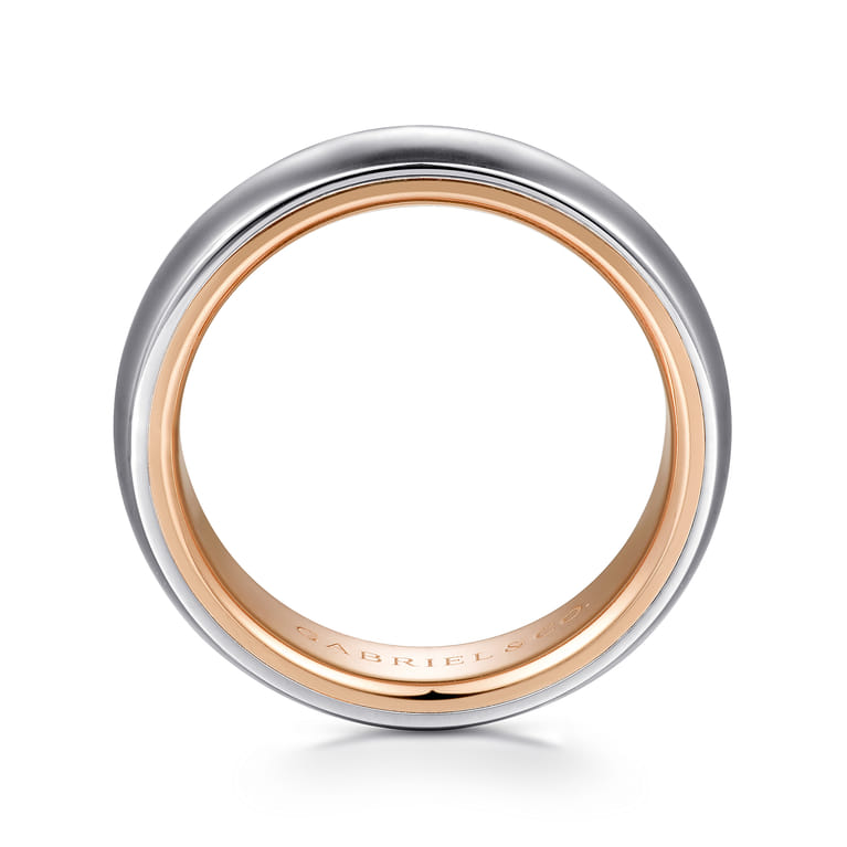 Soren - 14K White-Rose Gold 6mm - Two Tone Men's Wedding Band in Sand Blast Finish - Shot 2