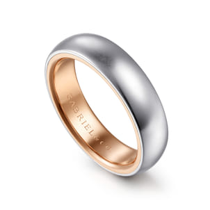 Soren - 14K White-Rose Gold 6mm - Two Tone Men's Wedding Band in Sand Blast Finish