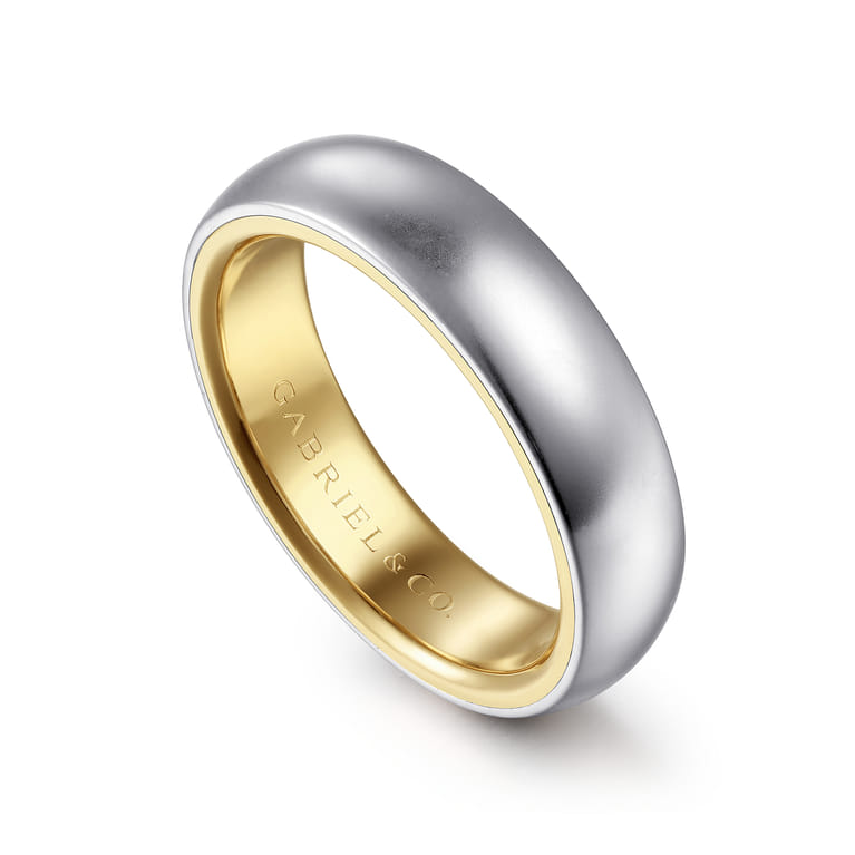 Soren - 14K White-Yellow Gold 6mm Mens Wedding Band in Sand Blast Finish - Shot 3