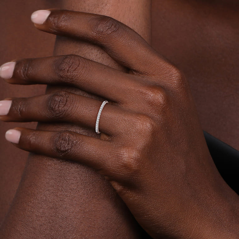 Straight Wedding Ring in 14k White Gold with Round Natural Diamond at Gabriel & Co. - Shot 5