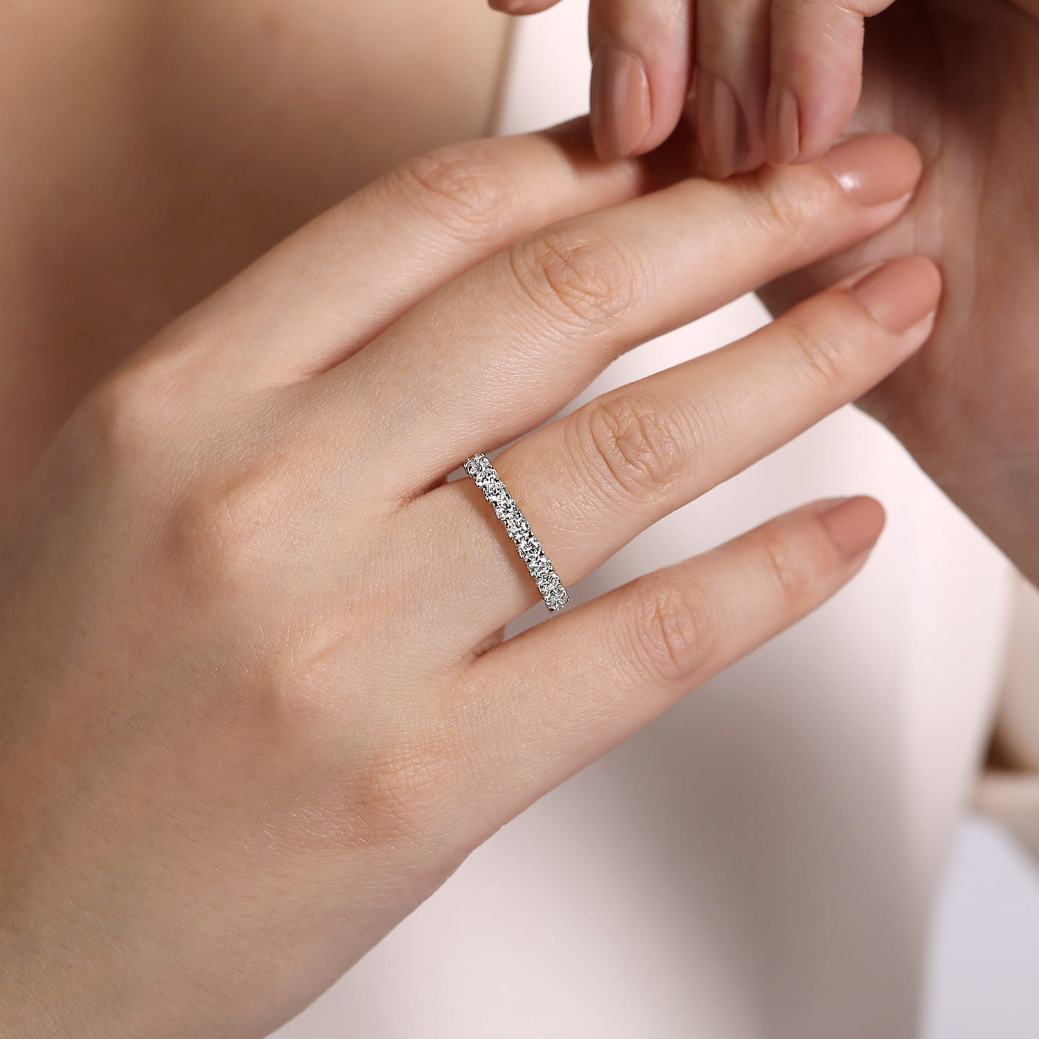 Straight Wedding Ring in Platinum with Round Natural Diamond at Gabriel & Co. - Shot 5