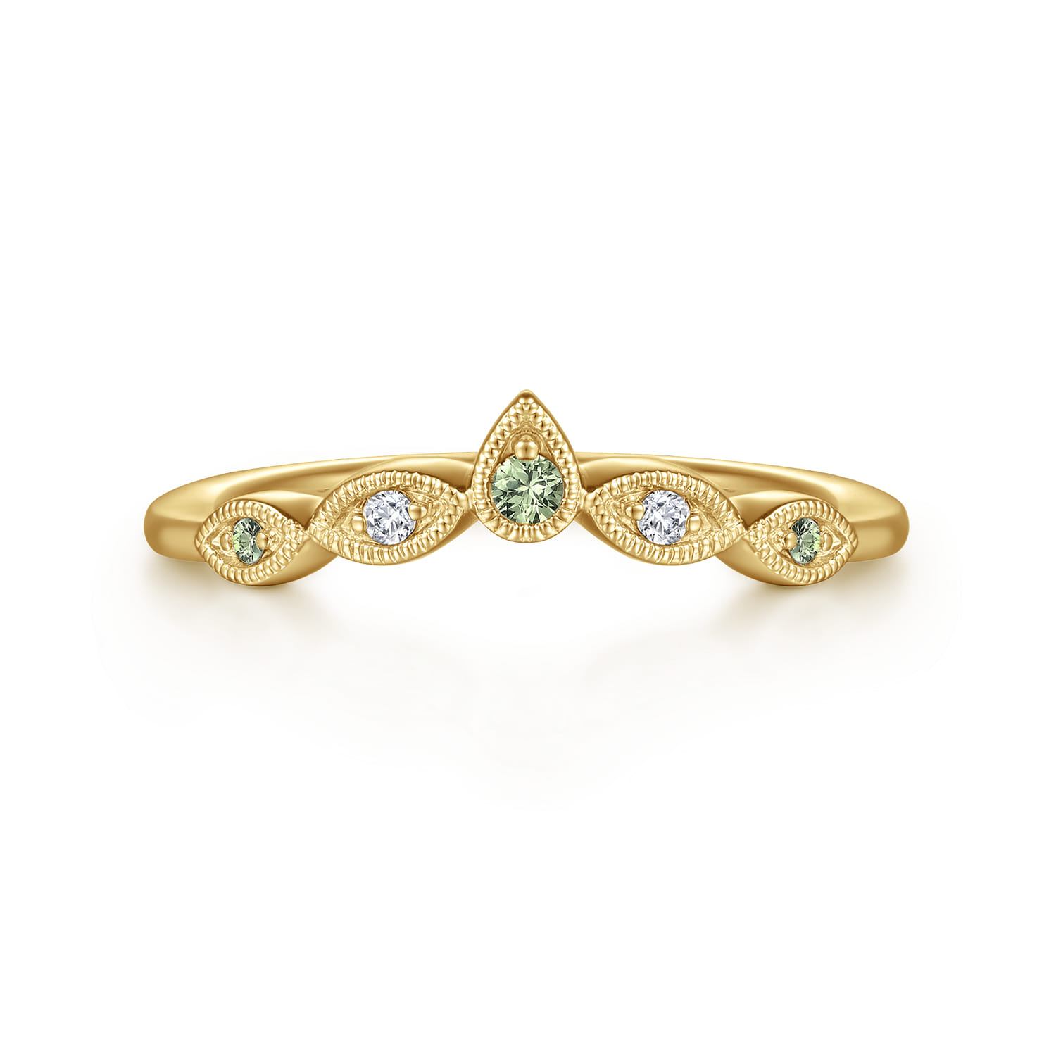 Curved Wedding Ring in 14k Yellow Gold with Round  at Gabriel & Co. - Shot 1