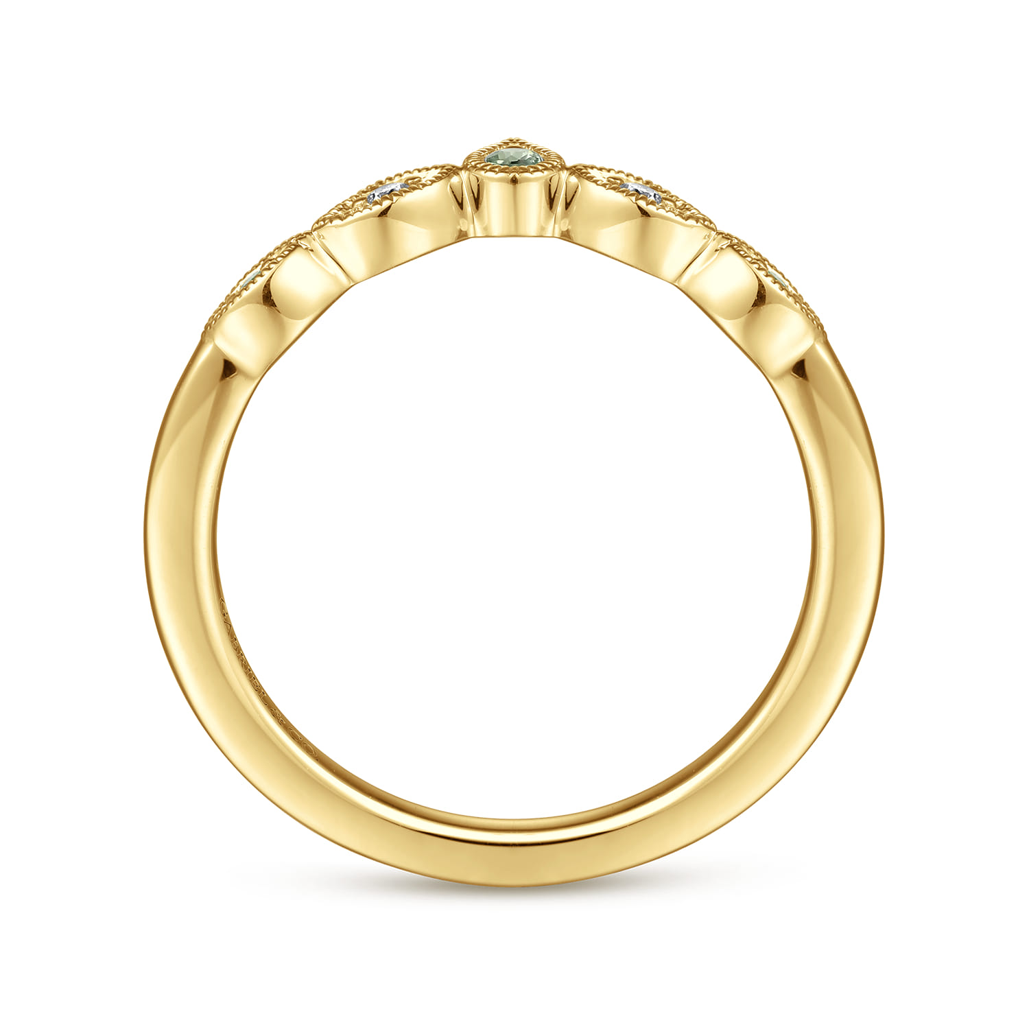 Curved Wedding Ring in 14k Yellow Gold with Round  at Gabriel & Co. - Shot 2