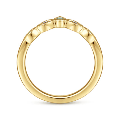 Spirit - Vintage Inspired 14K Yellow Gold Curved Green Sapphire and Diamond Anniversary Band