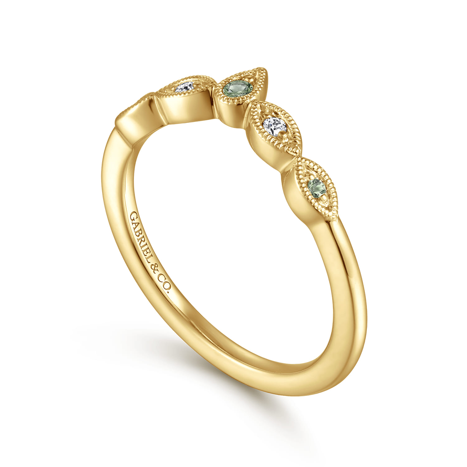 Curved Wedding Ring in 14k Yellow Gold with Round  at Gabriel & Co. - Shot 3