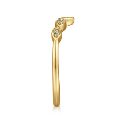 Spirit - Vintage Inspired 14K Yellow Gold Curved Green Sapphire and Diamond Anniversary Band