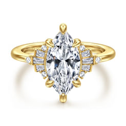 14K Yellow Gold 6 Prong Marquise Shape Diamond Engagement Ring