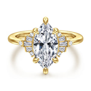 Splendid - 14K Yellow Gold 6 Prong Marquise Shape Diamond Engagement Ring