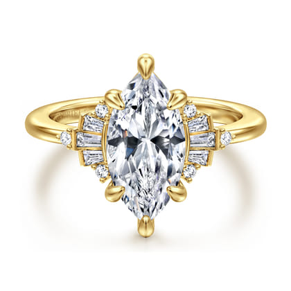 Splendid - 14K Yellow Gold 6 Prong Marquise Shape Diamond Engagement Ring