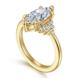 Splendid - 14K Yellow Gold 6 Prong Marquise Shape Diamond Engagement Ring