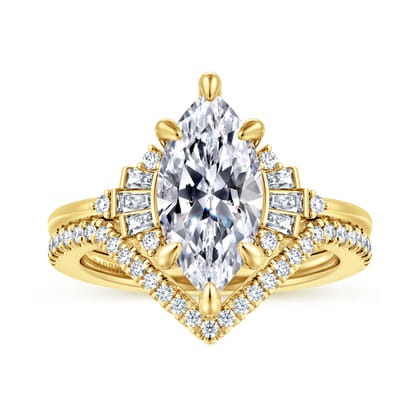 Splendid - 14K Yellow Gold 6 Prong Marquise Shape Diamond Engagement Ring