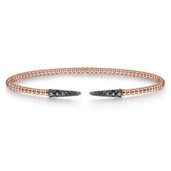Split 14K Rose Gold Bujukan Bead Cuff Bracelet with Black Diamond Pave Spikes
