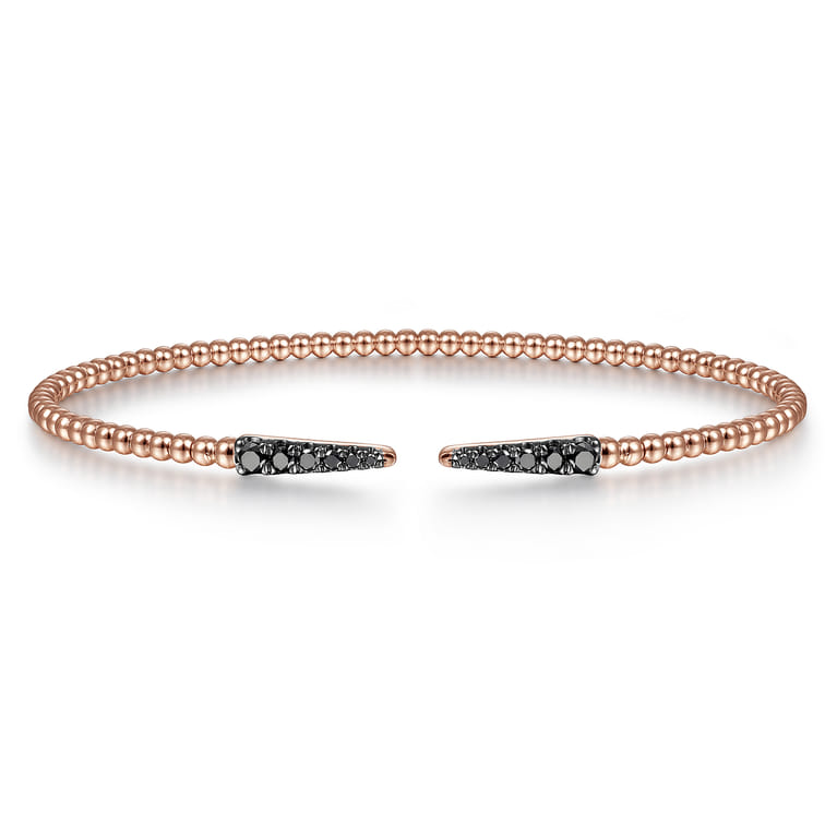 Split 14K Rose Gold Bujukan Bead Cuff Bracelet with Black Diamond Pave Spikes - 0.3 ct - Shot 1