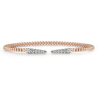 Split 14K Rose Gold Bujukan Bead Cuff Bracelet with Diamond Pave Spikes