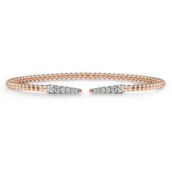 Split 14K Rose Gold Bujukan Bead Cuff Bracelet with Diamond Pave Spikes