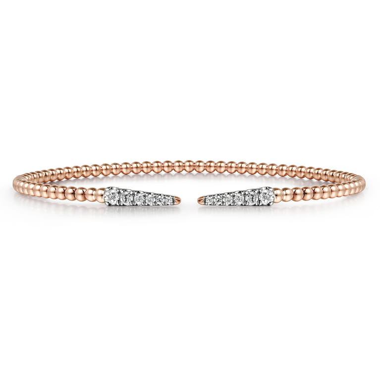 Split 14K Rose Gold Bujukan Bead Cuff Bracelet with Diamond Pave Spikes - 0.25 ct - Shot 1