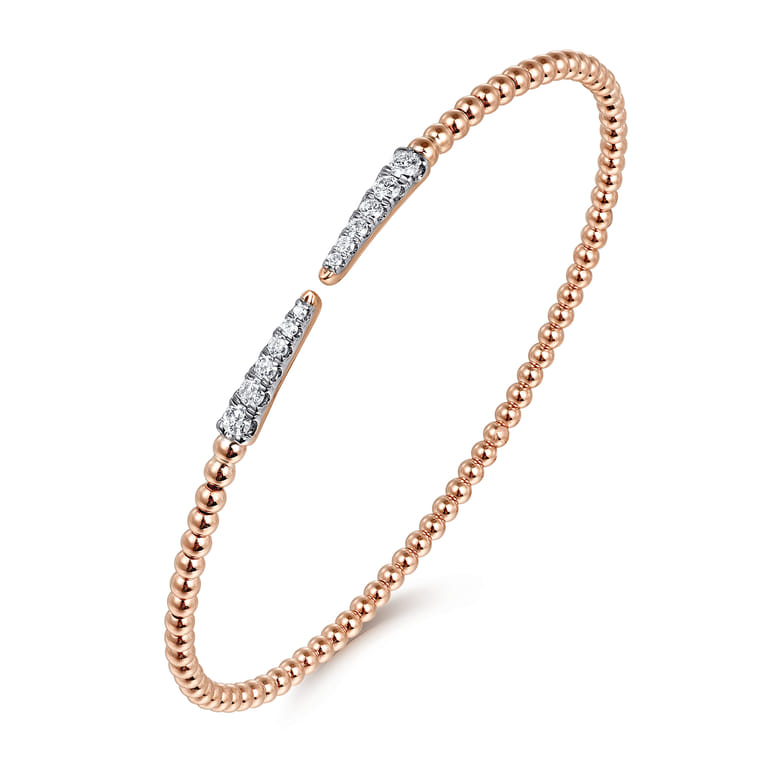 Split 14K Rose Gold Bujukan Bead Cuff Bracelet with Diamond Pave Spikes - 0.25 ct - Shot 2