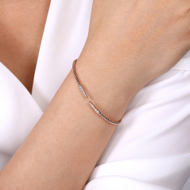Split 14K Rose Gold Bujukan Bead Cuff Bracelet with Diamond Pave Spikes - 0.25 ct - Shot 4